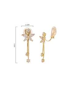 1pair Fashion Copper Tassel Decor Ear Cuff For Women For Birthday's Gift - 白色 - 查看 4