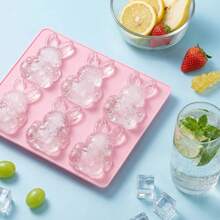 Molde de silicona 3D en forma de conejo, molde para chocolate/cubitos de hielo/gelatina de Pascua, molde conectado de 6 cavidades, herramienta DIY para hornear - Rosa Pálido - Ver 7