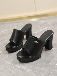 Elegant Solid Color PU Leather Flat Strap Sandals, Suitable For Indoor And Outdoor Wear - Black - View 7