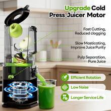 6" Wide Feed Chute Cold Press Juicer, 3-In-1 For Juice, Sorbet & Nut Milk, Hands-Free Operation, Easy To Clean, Ideal Birthday & Mother's Day Gift - Black - View 7