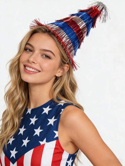 2pcs 4th Of July Glitter Party Hats, Shiny USA Flag Hats, Patriotic Red White Blue Sequin Party Caps, Suitable For Memorial Day, American Party Costume Accessories, Patriotic Jewelry, Independence Day Gifts, 4th Of July Patriotic Party Supplies