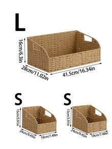 1 chiếc/3 chiếc (S+S+L) Giỏ đựng đồ hình chữ nhật đan bằng giấy, Giỏ đựng đồ đan thủ công kiểu Bohemian có tay cầm, Giỏ đựng đồ đan thủ công dùng để trang trí kệ phòng khách, đựng giấy vệ sinh, đồ trang trí bàn, đồ chơi và chìa khóa. - Màu be - Xem 3