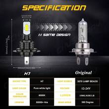 2pcs H7 3570 LED Headlight High Low Beam Bulb Kit 6000K White 2000LM Super Bright, Fog DRL Light Bulb, Mini Size, Plug And Play, Modern Design, 12V 24V, Aluminum Body - H7 - View 5