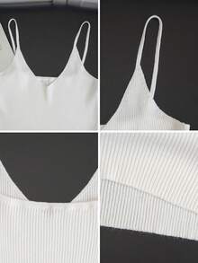 Women's Elegant Casual Sweet Pure Desire Street Style White Knit Sleeveless V-Neck Fitted Tank Top - 2026 Spring Summer Korean Minimalist Casual Undershirt - Milky White - View 11