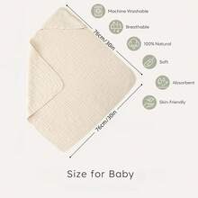 Hooded Baby Towel, Organic Muslin Baby Hooded Bath Towel, Soft And Absorbent Newborn Essential, Baby Shower Gift - Multicolor - View 3