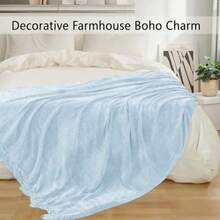 Manta de chenilla para sofá de 60 x 80 pulgadas manta suave y acogedora con flecos para cama sofá y silla mantas bohemias decorativas de punto ligero para sala de estar azul claro - Azul claro - Ver 5