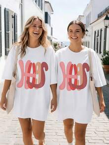 Camiseta blanca informal de punto para mujer, camiseta de manga corta y escote redondo de ajuste regular, perfecta para streetwear de verano y fiestas, con tela ligeramente elástica - Blanco - Ver 3