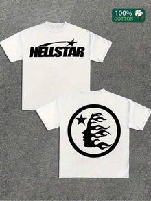 T Shirt Print ,Graphic-Cotton Tees Size Plus, Cartoon Round Neck Short Sleeve, (220 Cotton T-Shirt Double-Sided Printing) White 1pc Flame & Star Graphic T-Shirt, Y2K, Streetwear, Digital Print T - Shirt Casual Comfort Cotton Tee For Spring & Summer Fall Men's Clothing, Gift, Unisex,Y2K,Oversized Shirt Men,With Shirt,Summer Tops,Shirt Suitable - 白色 - 查看 1