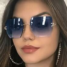 1副Y2K时尚无框方形大框眼镜 - 藍色 - 查看 1