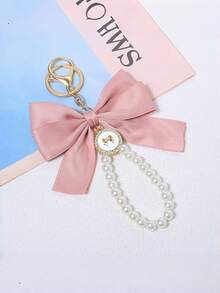 1pc Cute Pearl Bow Keychain, Made Of Durable Platinum Metal Ring, Faux Pearl Beads And Satin Bow, Elegant And Adorable Handbag Decor, Suitable For Mother's Day, Ladies' Daily Handbag, Backpack, Car Keys, Fashionable Gift For Girlfriend, Friend, Family, Birthday, Housewarming, Office Desk, Travel, Fashion Enthusiasts Gifts For Mother, Father, Graduation, And Teacher - Multicolor - View 7