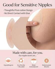 Nipple Covers Women, Reusable Adhesive Silicone Bra Pasties No Show Strapless Dress - Cream 4pair - View 9