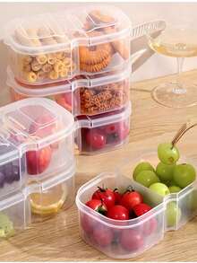 1 Stück/2 Stücke doppellagige karierte Lebensmittelaufbewahrungsbox, Bento-Box, Obstbehälter, minimalistischer transparenter Aufbewahrungsorganizer geeignet für Küche, Sommerstrand, Lebensmittel, Camping, Organisation, Raumdekoration, Küchenutensilien, hochwertige Outdoor-Campingausrüstung - Verschiedenfarbig - Übersicht 7