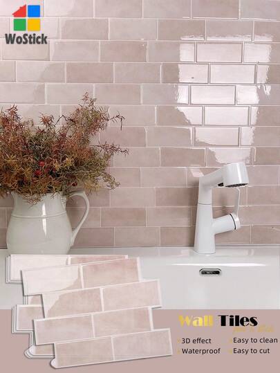 WoStick Wasserfeste Ziegelstruktur 3D Wandpaneele zum Selbermachen, abnehmbare selbstklebende Wandfliesen-Aufkleber, geeignet für Küchenrückwand, Badezimmer, Feiertags-Dekoration, Tapete, Wandaufkleber, Raumdekoration, Wanddekoration, ablösbare Badezimmer-Dekoration