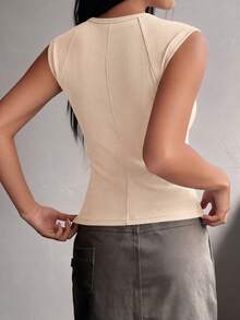 PRETTYGARDEN Women's Summer Clothes Tanktop Casual Ribbed Cap Sleeve Slim Fitted Knit Basic Cute Tops Tee Shirts  Fashion Vacation Clothes Beige Tops For Women - 米色 - 查看 2