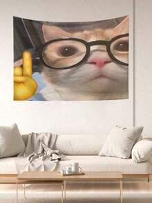 This Rectangular Polyester Tapestry Features A Cat Theme With Cute And Playful Patterns, Adorned With Tree Silhouettes And Star Prints. It's Perfect For Decorating Living Rooms, Bedrooms, Offices, And Party Venues. The Tapestry Includes Adorable Cats Wearing Glasses And Humorous Cat Photos. Categories Include: Cool Cat With Glasses Tapestry, Funny Cat Giving The Tapestry, A Haughty Cat Wearing Sunglasses Wall Hanging, And Hip-Hop Cat Tapestry. - 多色的 - 查看 8