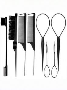 Set Sisir Rambut 8/1 buah, Sisir Rambut, Sikat Alis, Sisir Pewarna Rambut Ganda, Sisir Ujung dan Ekor Sisir Rambut Plastik Tiga Baris, Minyak Perawatan Rambut, Digunakan untuk Membuat Rambut Mengembang dan Halus, Set Alat Tata Rambut, Kit Alat Penata Rambut - MultiWarna - View 2