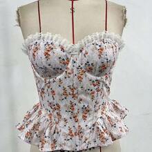 Soft Two-Tone Strapless Lingerie With Floral Patchwork, Fishbone Details & Ruffle Accents – Day To Night Fashion. - 橘色 - 查看 1