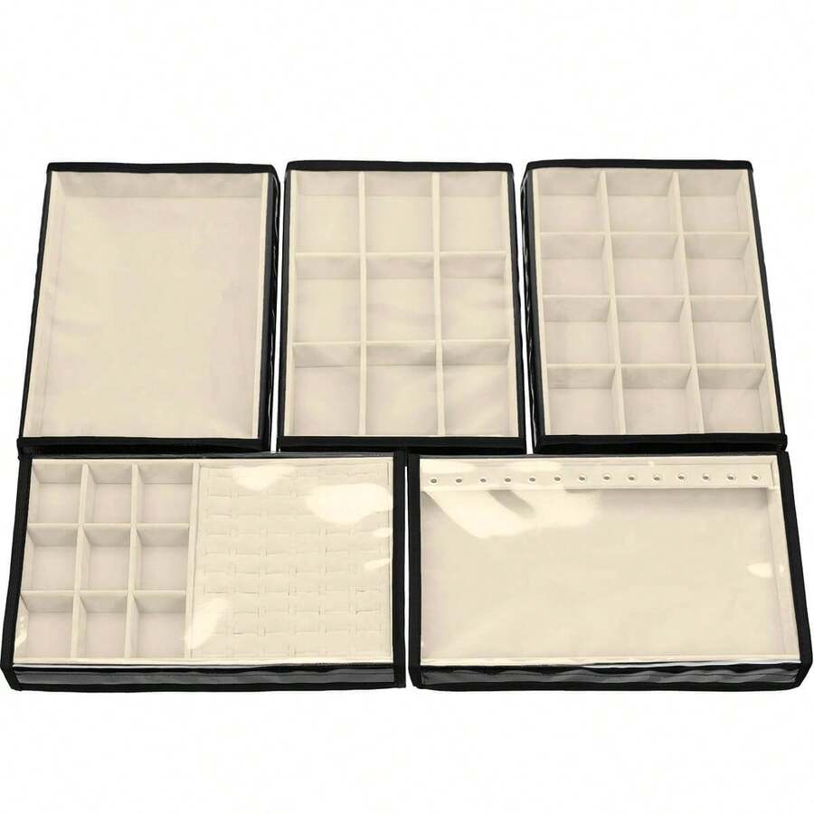 5 Large Jewelry Trays In Velvet Faux Leather (33x22cm) With Cover - 冰 - 查看 1