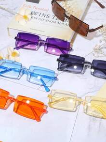 12/6pcs Candy Color Frameless Square Glasses, Y2K Transparent Rimless Rectangular Suitable For Women And Men, Mixed Candy Color Glasses, Summer Beach Festival Party Gifts, Graduation Birthday Swimming Pool Party Photo Props (Random Styles And Colors) - Multicolor - View 6
