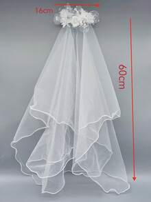 1pc Girls First Communion Veil - White Holy First Communion Headpiece With Comb, Decorated With Silk Flowers, Rhinestones And Pearls - White - View 4