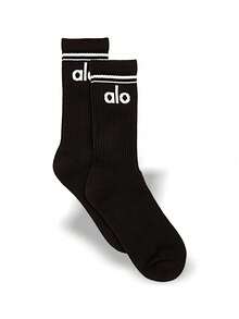 Alo 紧身裤和复古袜子套装 透气柔软弹力轻盈高腰日常瑜伽健身男女通用 橄榄绿和黑色 W5766r-橄榄绿+A0357U-黑色 - 綠色-Black - 查看 3