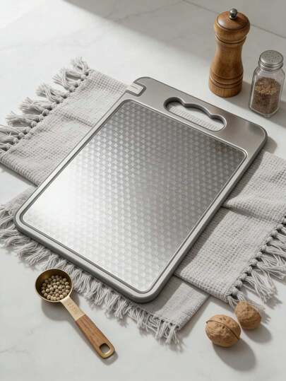 Stainless Steel & Plastic Cutting Board, Double-Sided Chef's Cutting Board With Juice Groove, Kitchen Accessories And Tools, Suitable For Dough Cutting And Kneading, Ideal For Cutting Meat, Vegetables, Fruits For Home Cooking And Restaurants, Suitable For Easter, Thanksgiving, Mother's Day, Father's Day