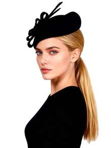 Black Wool Felt Fascinator Hats For Ladies Women Wedding Bride Elegant Tea Party Dress Formal Church Cocktail Hat With Bow - A - View 3