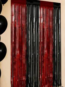 4pcs Red & Black Metallic Foil Fringe Curtain, 3.28x6.56ft Metallic Fringe Photo Backdrop For Halloween Party, 80s Retro Disco Decor, Casino Night Red Carpet Event, Texas Tech Party Decor, Graduation Ceremony Decor 2026 - View 9