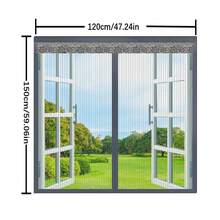 1pc Grey Magnetic Fiberglass Insect Screen Curtain, Invisible Mesh Window Screen, Summer Grey Striped Fiberglass Anti-Mosquito Breathable Curtain, Magnetic Mesh Window Curtain, Magnetic Mesh Screen Curtain For Home Use - Diamond Gray - View 3