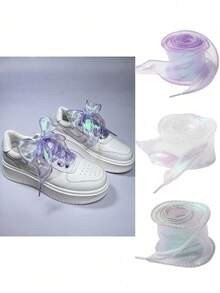1 Pair Holographic Gradient Mermaid Tail Shoelaces, Shimmering Iridescent Design, Fashionable & Cute Mermaid-Inspired Flat Shoelaces Suitable For Sneakers, Canvas Shoes, Casual Shoes And Athletic Shoes, Y2K Aesthetic Streetwear Shoe Accessory, Great For Daily Outfits, Parties, Gifts And Cosplay,Shoe Rack,Storage Saver,Outdoor,Garden,Travel Essential,Portable,Beach Essential,Graduation Season,Commencement,Graduation Ceremony,Graduation Gift,Graduation Present,Graduation Gift,Graduation Present,Congrats Grad,Congratulations Graduate,Valedictorian,Finish School,Graduation Party - Multicolor - View 3