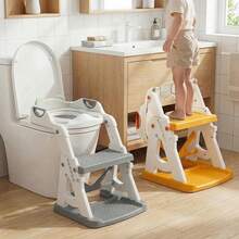 Agislone Foldable Toddler Toilet Seat With Step Stool - 2 In 1 Adjustable Height Potty Training Seat | Stable Triangle Structure | Splash Guard | Anti-Slip Pedal - For Boys & Girls (Grey) - Yellow - View 8
