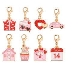 Random Mixed Valentine's Day Enamel Charms, Cute Heart Car Bear Rainbow Pendant Charms With Lobster Clasps, DIY Jewelry Making Kit For Bracelets, Necklaces, Keychains, Bag Accessories, Valentine's Day Gifts - Gold - View 2