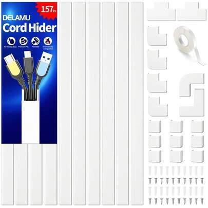 Ống che dây cáp 56,7 inch, vỏ bọc dây cho 2-4 dây trên tường, vỏ bọc dây cao cấp cho dây điện trên tường, dễ dàng lắp đặt để che giấu dây TV, đèn, dây loa, chiều rộng 0,95 inch, chiều cao 0,55 inch, màu trắng