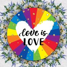 Rainbow Wreath Sign Surrounded By Hearts - Art Deco Style Pride Month Hanging Decoration, Wooden Front Door Decorative Sign, 8x8inch Wall Decoration, Suitable For General Occasions, No Electricity Required, No Feathers - A - 查看 4