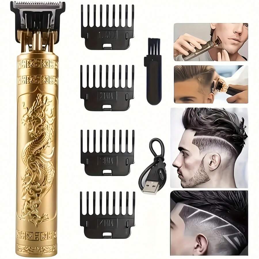 Men's Hair Clipper, Featuring A Unique Ergonomic Design, Offers A Comfortable Grip, Ensuring You Won't Feel Fatigue Even During Continuous Use. It's Your Reliable Guardian For Stylish Haircuts! - 金色 - 查看 1