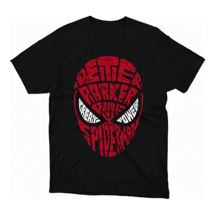 Casual Short Sleeve Round Neck Top Playera Spiderman Hombre Cuello Redondo,Men's Casual Cotton Streetwear,High-Quality Clothing, Fashionable T-Shirts, Men's Casual Cotton Short-Sleeve T-Shirts - Men's Basic Summer T-Shirts (Sizes S-XXXL),,1 Piece,Family Matching Outfits, Casual Street Fashion Hip-Hop Tee Pure Cotton Unisex T-Shirt - 黑色 - 查看 1