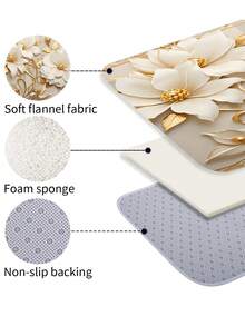 1/3/4pcs Gold Floral Print Shower Curtain Set, Minimalist Pattern, Washable Polyester Fabric, Waterproof Durable Bathroom Accessories, Includes 12 Hooks - Includes Toilet Lid Cover, Bath Mat And Rug, Home/Bedroom/Living Room/Home Decor/Summer - A - View 4