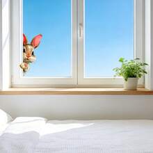 1pc Curious Peeking Rabbit Window Sticker, Cute Animal Design Wall Decal, Removable Self-Adhesive Glass Window Sticker For Decorating Kitchen, Bedroom And Living Room, Farm Animal Theme Gift Sticker - YT143 - View 2