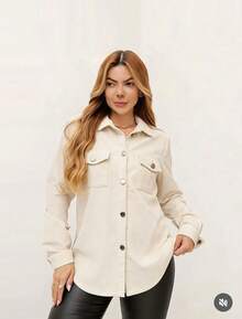 Women's Longline Corduroy Jacket Premium Velvet – Casual Chic Style Casual Fabric Buttons Front Everyday - Màu be - Xem 4