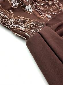 SUPGIR Women's V-Neck Sequin Patchwork Flowy Sleeve Fitted Chiffon Elegant Evening Dress Spring Wedding Party - Brown - View 10