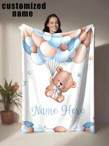 1pc Customized Bear Theme Pattern Fleece Blanket, Soft, Lightweight, Suitable For All Seasons, Perfect Birthday And Holiday Gift For Family And Friends - Multicolor - View 15