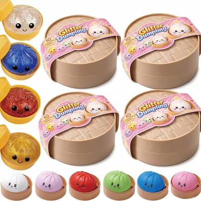 Bola de masa gigante con purpurina, juguete blando y esponjoso - Bonita bola sensorial antiestrés Dim Sum para adultos y niños, bola de masa suave para apretar con cesta vaporera, decoración elástica para escritorio