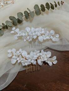 1 Stück Blume Muster eleganter ABS Kunststoff handgemachter Blumen Haarkamm Haarspange Braut Kopfschmuck, geeignet für alle Jahreszeiten, Sommer, Strand, Hochzeit - Verschiedenfarbig - Übersicht 9