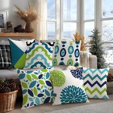 6 pièces Housses de coussin modernes minimalistes à imprimé floral géométrique bleu et vert [sans insert de coussin], 17,7*17,7 po (45*45 cm)/19,69*19,69 po (50*50 cm)/15,75*15,75 po (40*40 cm), [impression unilatérale] Taies d'oreiller en polyester pour la décoration moderne de la maison pour le canapé, le lit, le salon, la chambre, la voiture, le bureau, l'hôtel, toutes les saisons, cadeau parfait pour la famille et les amis - Multicolore - Voir 10