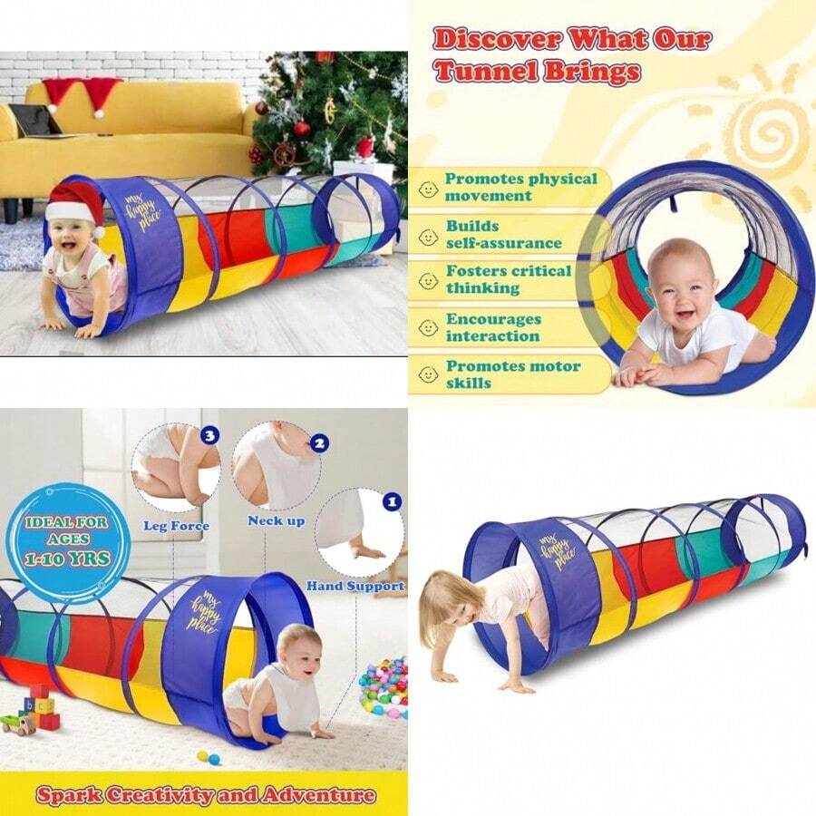 New Play Tunnel For Crawl Tunnels With See Through Sides Outdoor Indoor Multicolored Tent For Dogs Toddlers And Babies Pop Up Baby Crawling Backyard Tunnel Balls NOT Includedynfgrghd - Multicolored1PkTunnel - View 1