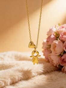 3/2/1pc Fashion Heart-Shaped Girl/Boy Design Stainless Steel Women's Necklace, Suitable For Daily Commute And Shopping - Yellow Gold - View 9