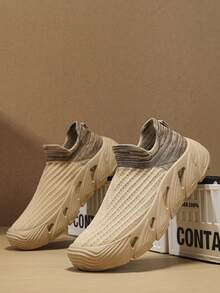 Slip-On Breathable Mesh Men's Shoes, New Summer Thick Sole Anti-Slip Durable Lightweight Mesh Sneakers - Khaki - View 5