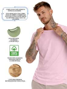 Men's Basic Casual Plain T-Shirt In Premium Combed Cotton, Sizes S To XL - 淺粉色 - 查看 2
