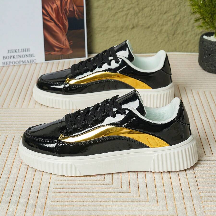 2026 Unisex Soft Bottom Casual Sneakers, VEA Sole, Multiple Colors Available (Pure White/Black & White/Black & Gold/Black & Brown/Brown), Versatile Student Shoes - Black and Gold - View 1