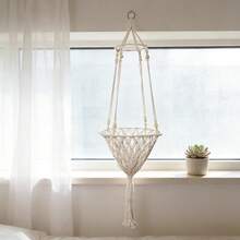 1 chiếc võng treo cho mèo bằng macrame, kiểu Bohemian, giường treo cho mèo, cây leo cho mèo kiểu công chúa, võng đu cho mèo làm thủ công bằng sợi dệt, phù hợp cho mọi mùa - Không bao gồm đệm. - Màu be - Xem 3